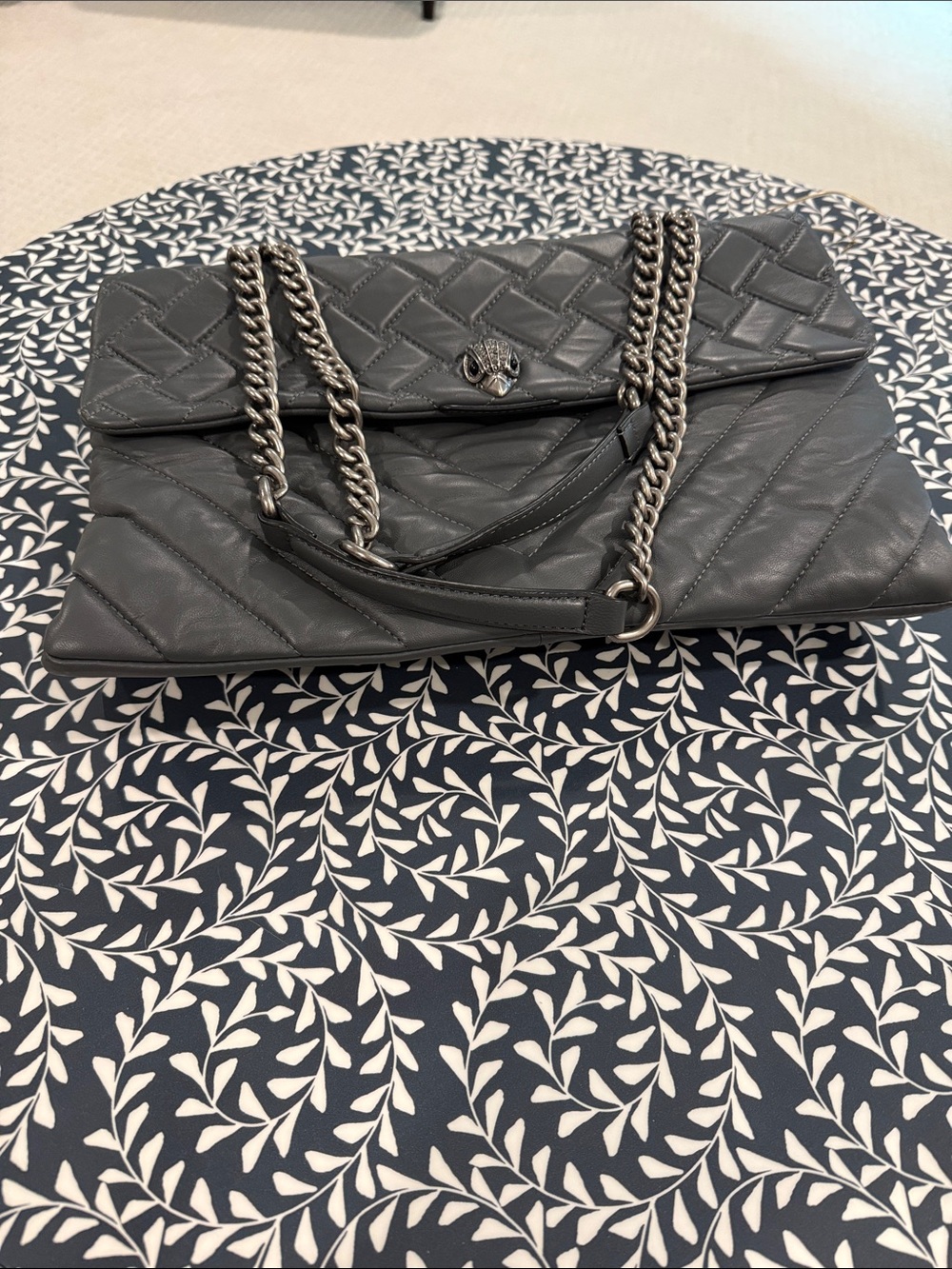 Kurt Geiger Quilted Shoulder Bag in Gray with Silver Chain